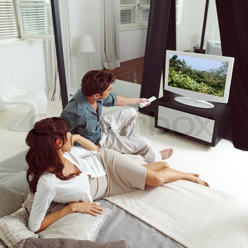 Happy Young Couple Watching Television Stock Image Colourbox 8904