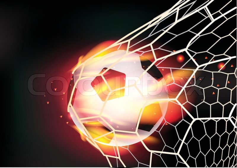 Soccer Ball In Goal Net On Fire Stock Vector Colourbox