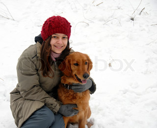 golden jacket winter for retriever over winter caucasian outdoor retriever dog with girl golden smiling